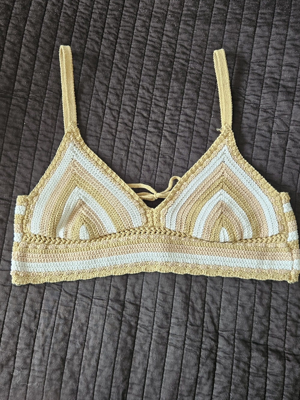 F21 M/L Crochet Crop Top Bralette Tie Back Flex Size Medium Large Cotton